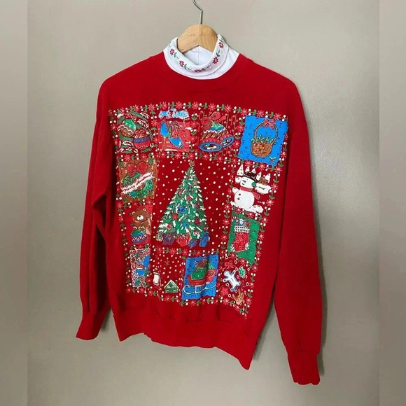 NUTCRACKER granny Christmas sweatshirt turtleneck puffy paint snowman tree sz L - Picture 1 of 10